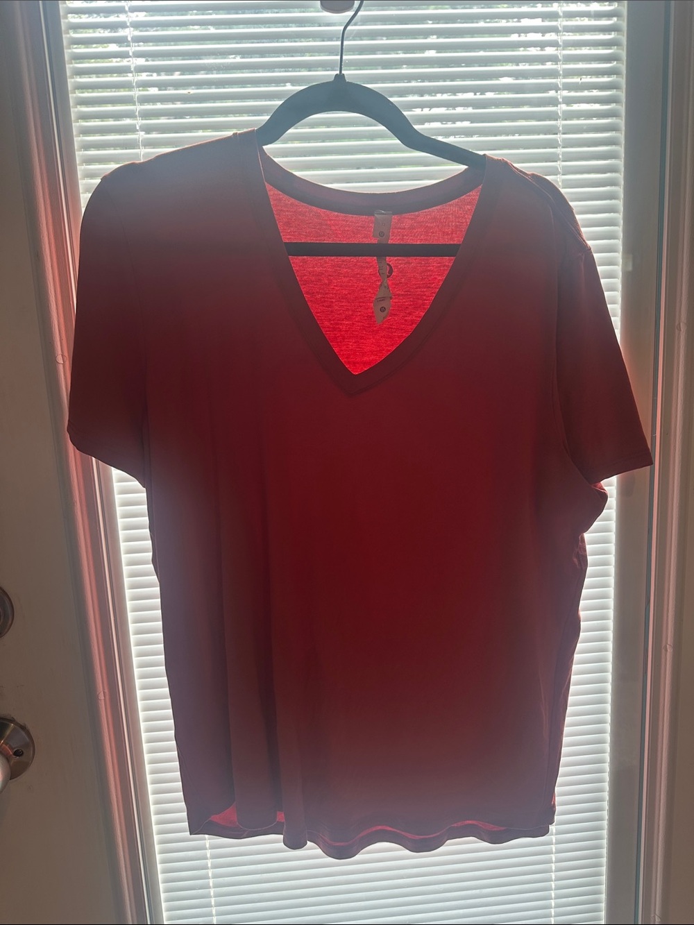 lululemon athletica red V-neck short sleeve top